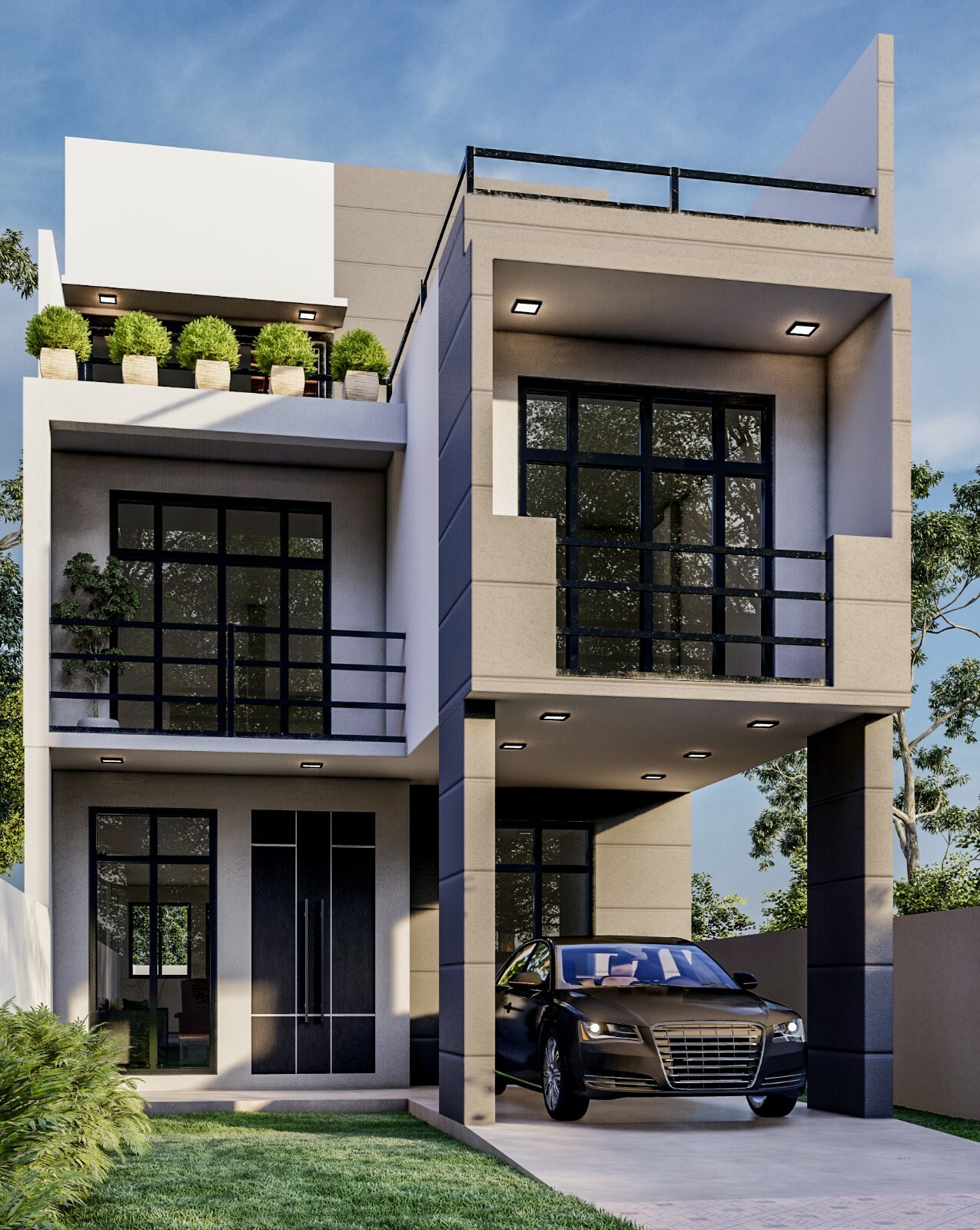 Modern House Plan Box Type 3D images DWG CAD File And PDF For Blueprint Plans