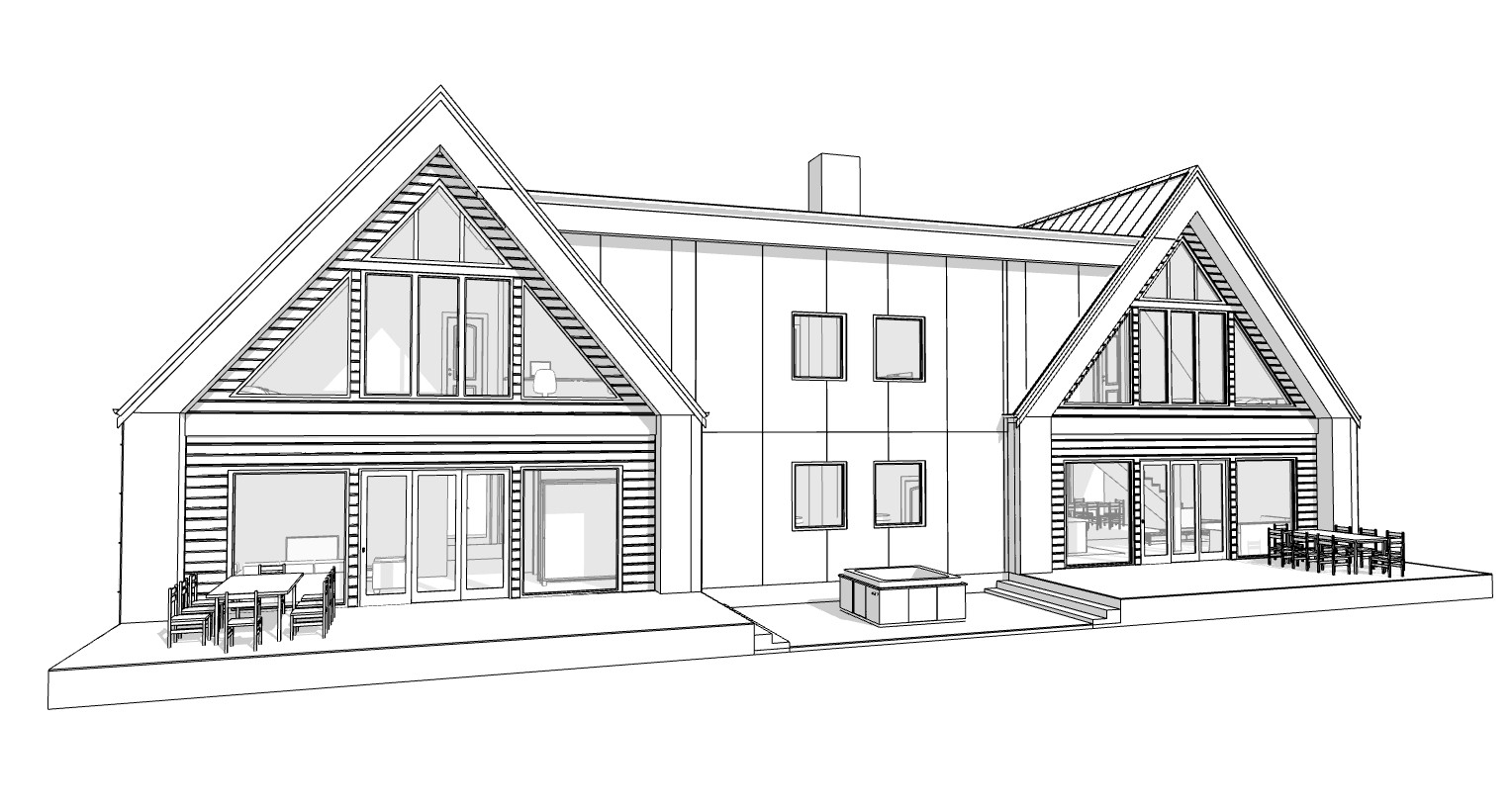 86’x29′ Double A-Frame Cabin, 6-Beds, 8 Baths, 2 Garage bays, 3556SF Living Area