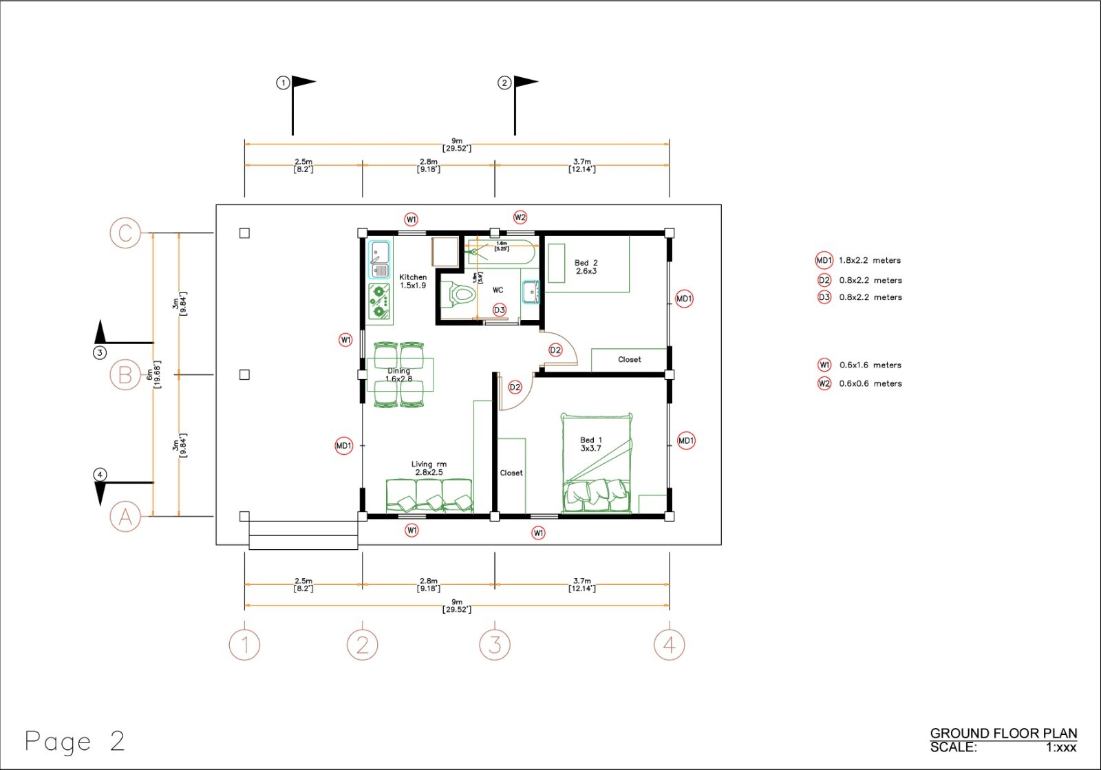 30×20 Feet Small Home Floor Plans 9×6 Meter 2 Beds 1 Bath Shed (A4 Hard Copy)