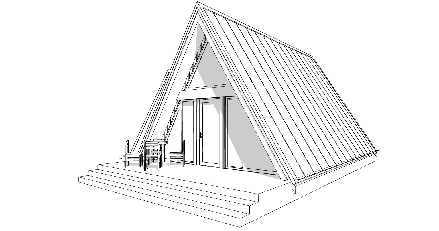 34’x28’ 1 Bedroom, 1 Bath Cozy A-Frame Cabin Architectural Plans PDF Download.
