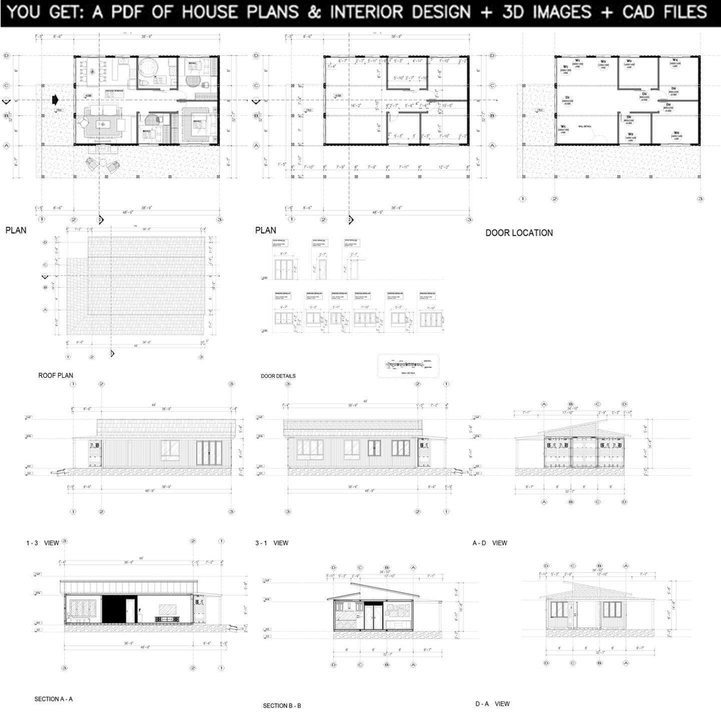 Container house plans – 3 bedrooms – 1 bathroom – Digital PDF File