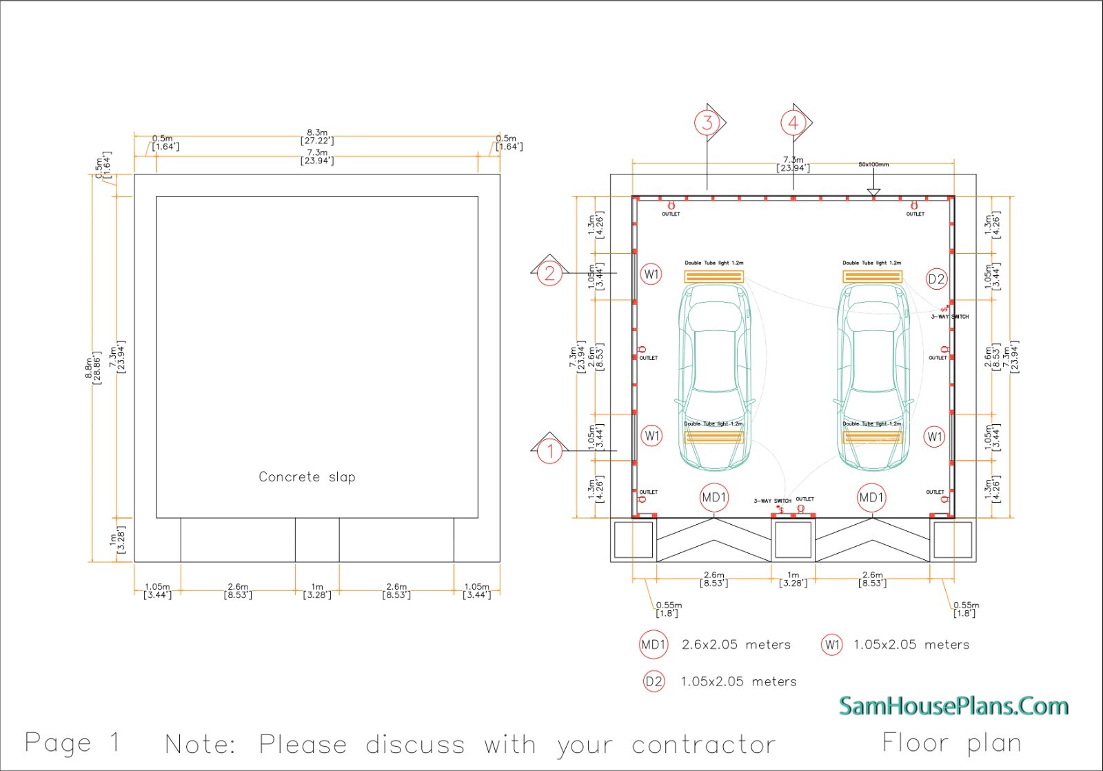 24×24 Feet 7.3×7.3 Meter 2 Cars Garage Shed Plan PDF Plans (A4 Hard Copy)