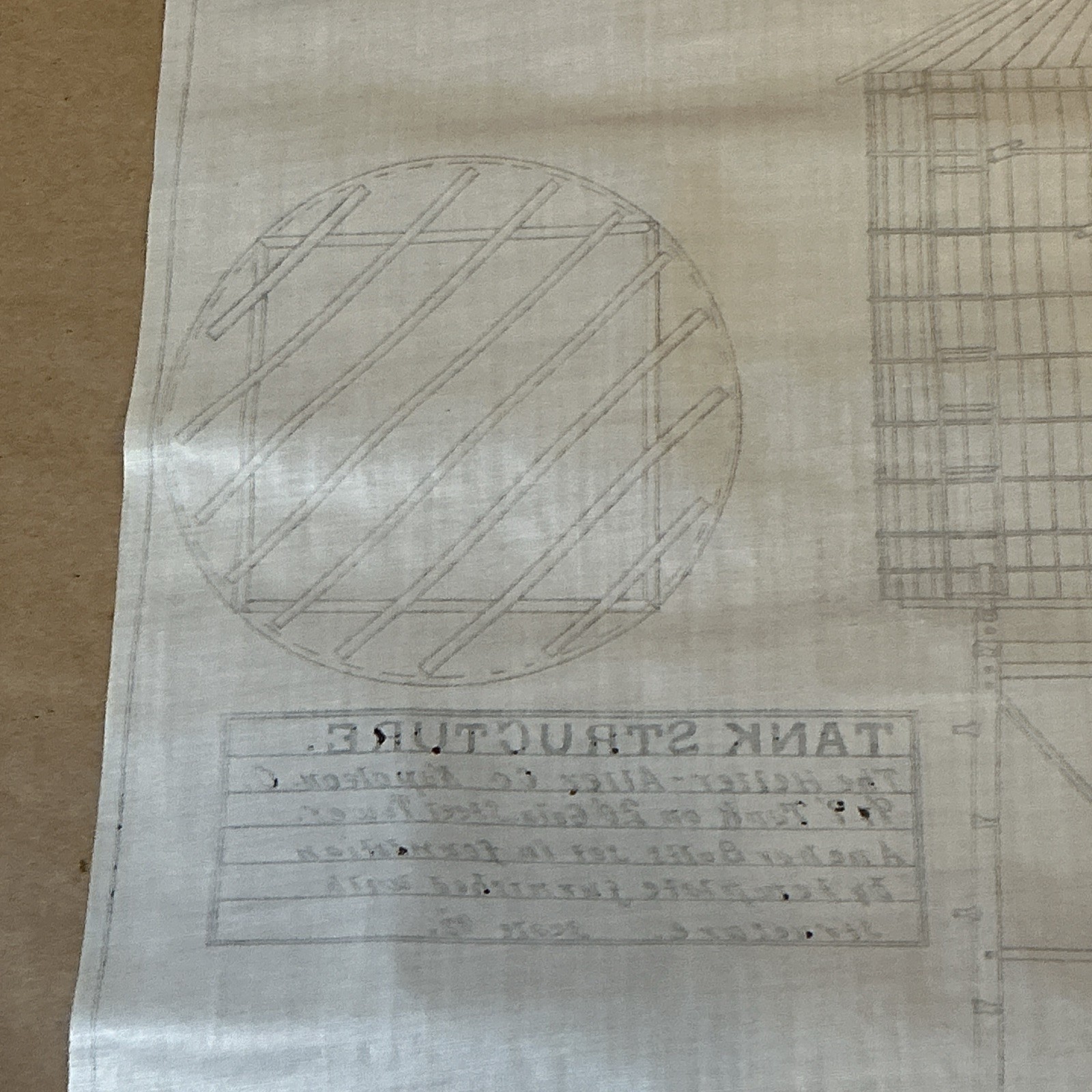 Early 1900s Mechanical Drawing Of Water Tower Heller-Alley Co. As Is INV-JDH14
