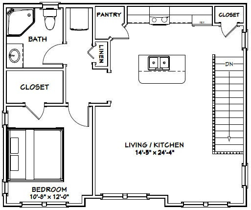 30×24 House — 1 Bedroom 1.5 Bath — 1,062 sq ft — PDF Floor Plan — Model 8A