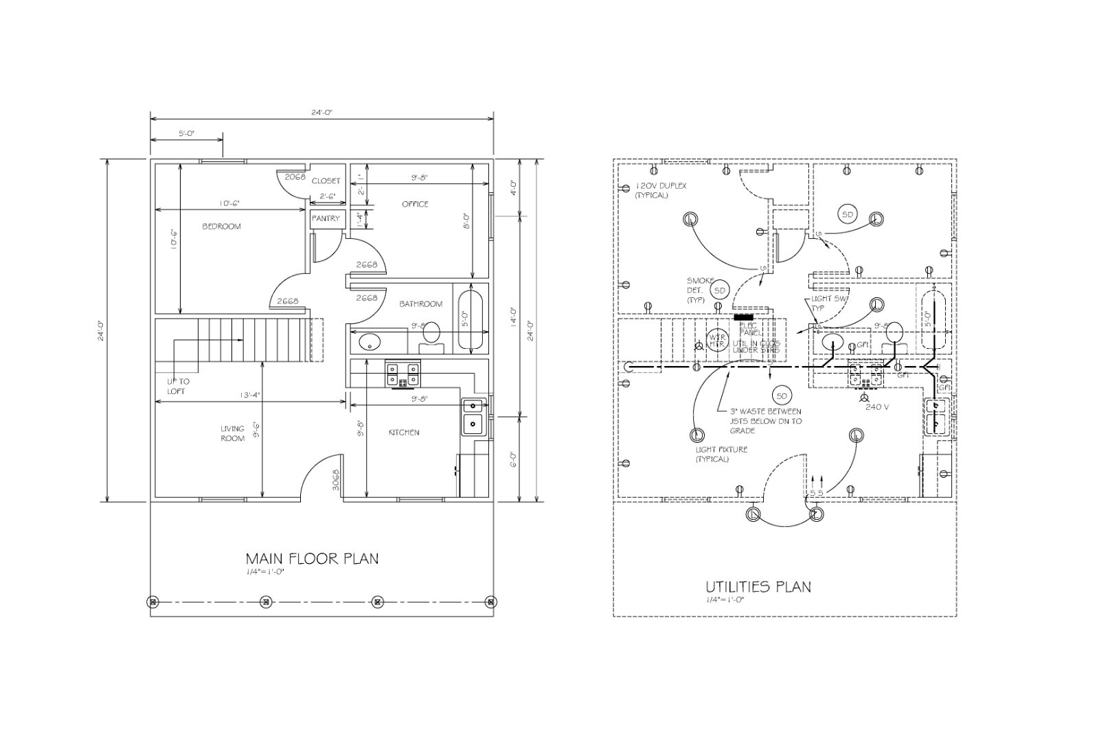 SMALL HOUSE PLAN 24X24 24X24 SMALL HOUSE RANCH GABLE ROOF PLAN # 1683 SH