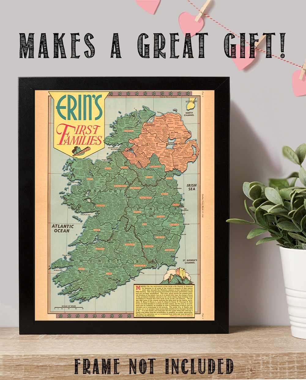 Erin’s First Families Ireland Vintage Genealogy Map Irish Surnames Illustration