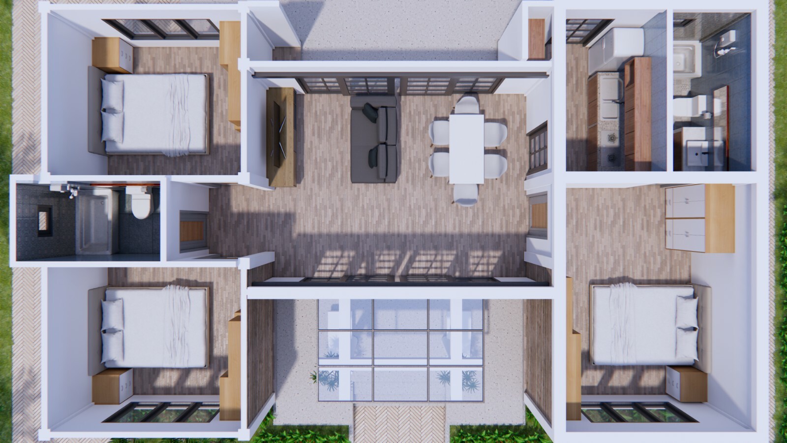 House Plans 13×7.5 Meter 43×25 Feet 3 Beds 2 Baths Shed Roof (A4 Hard Copy)