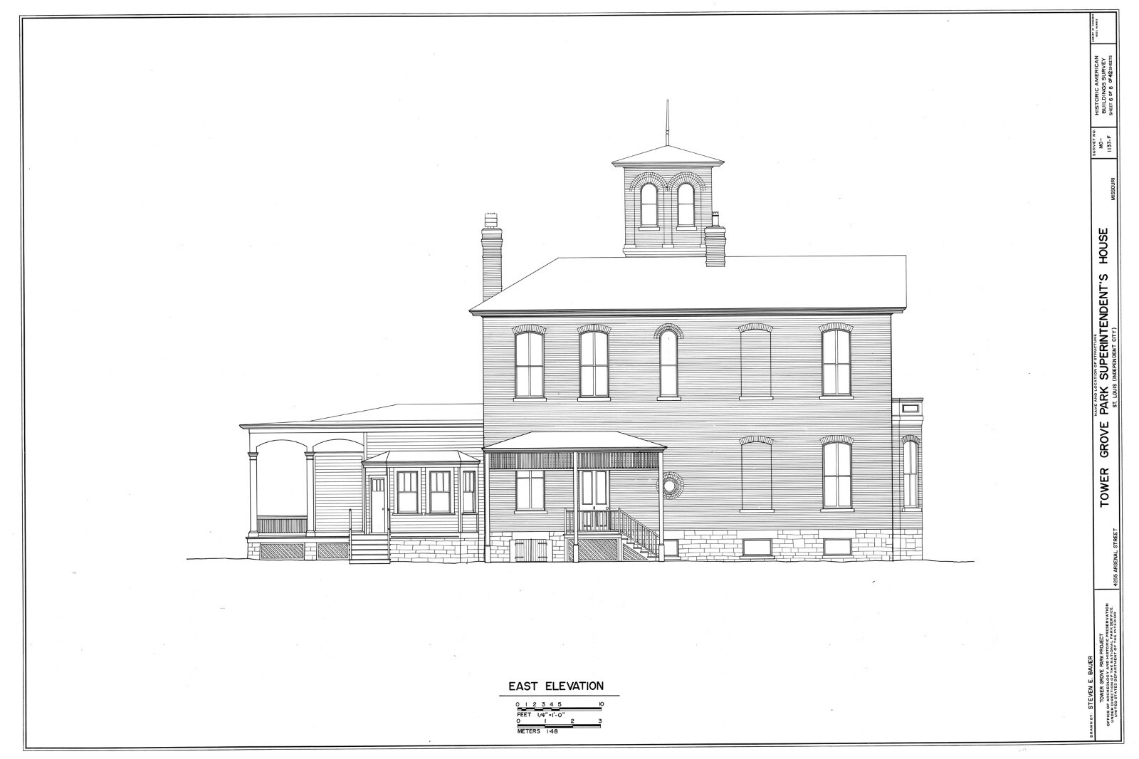 Italianate Victorian house, tower, porches, printed architectural drawings