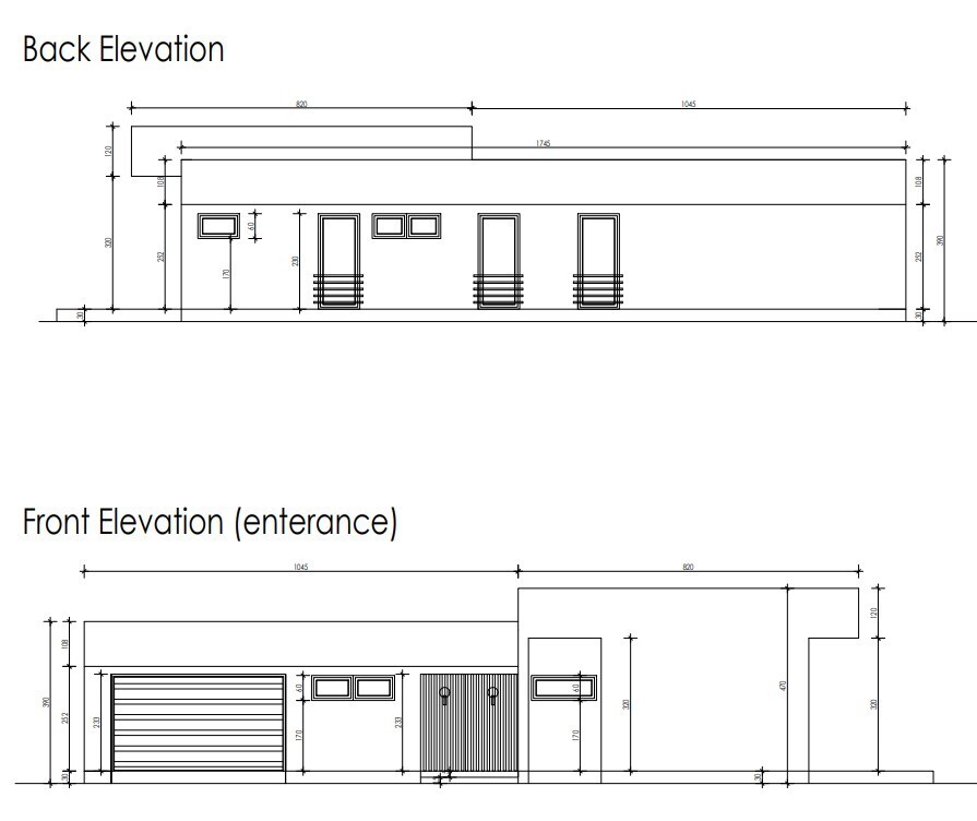 Small Modern 3 Bedroom 1.5 Bathroom House Floor Plan with Flat Roof, 886sqf/82m2