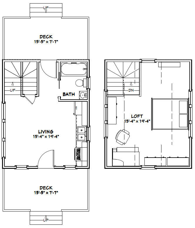 16×20 Tiny House — 574 sq ft — PDF Floor Plan — Model 4