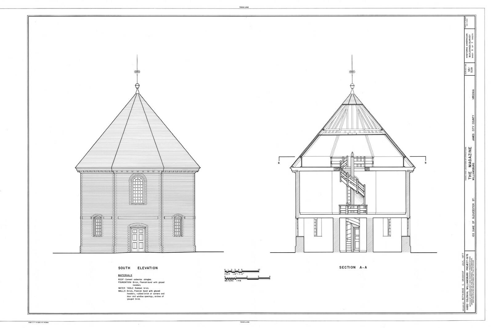 Historic Colonial Williamsburg Octagon brick house printed plans, 2 stories