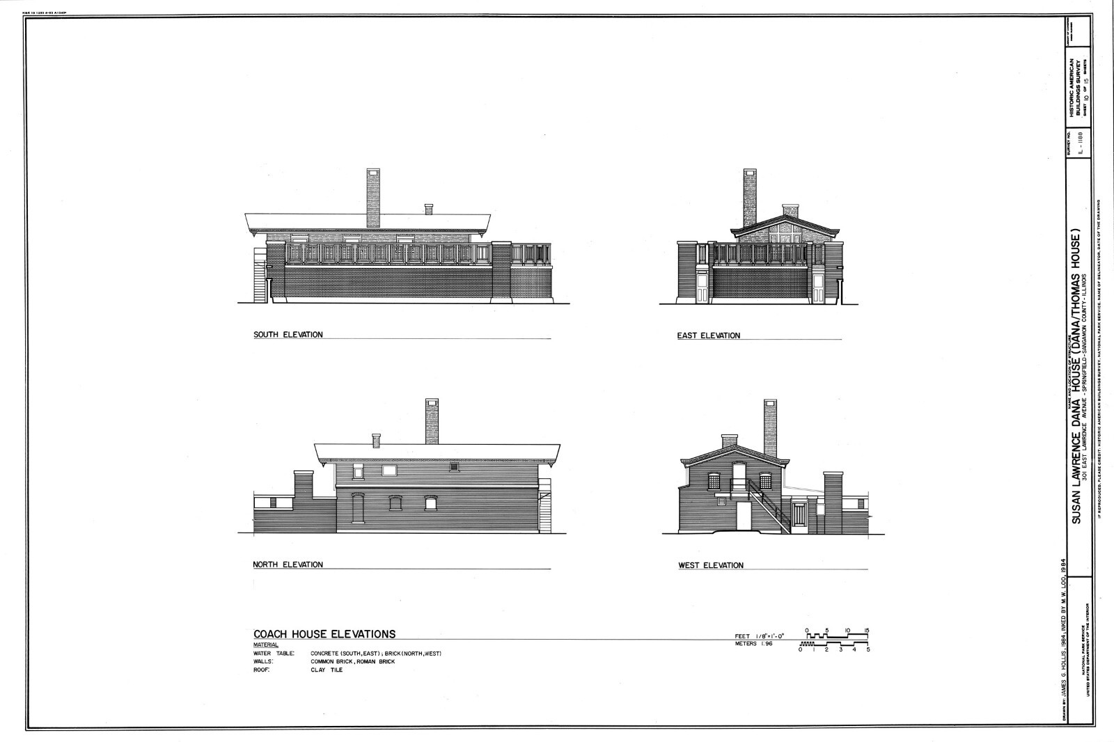 Frank Lloyd Wright’s Dana House Prairie Style home, detailed architectural plans