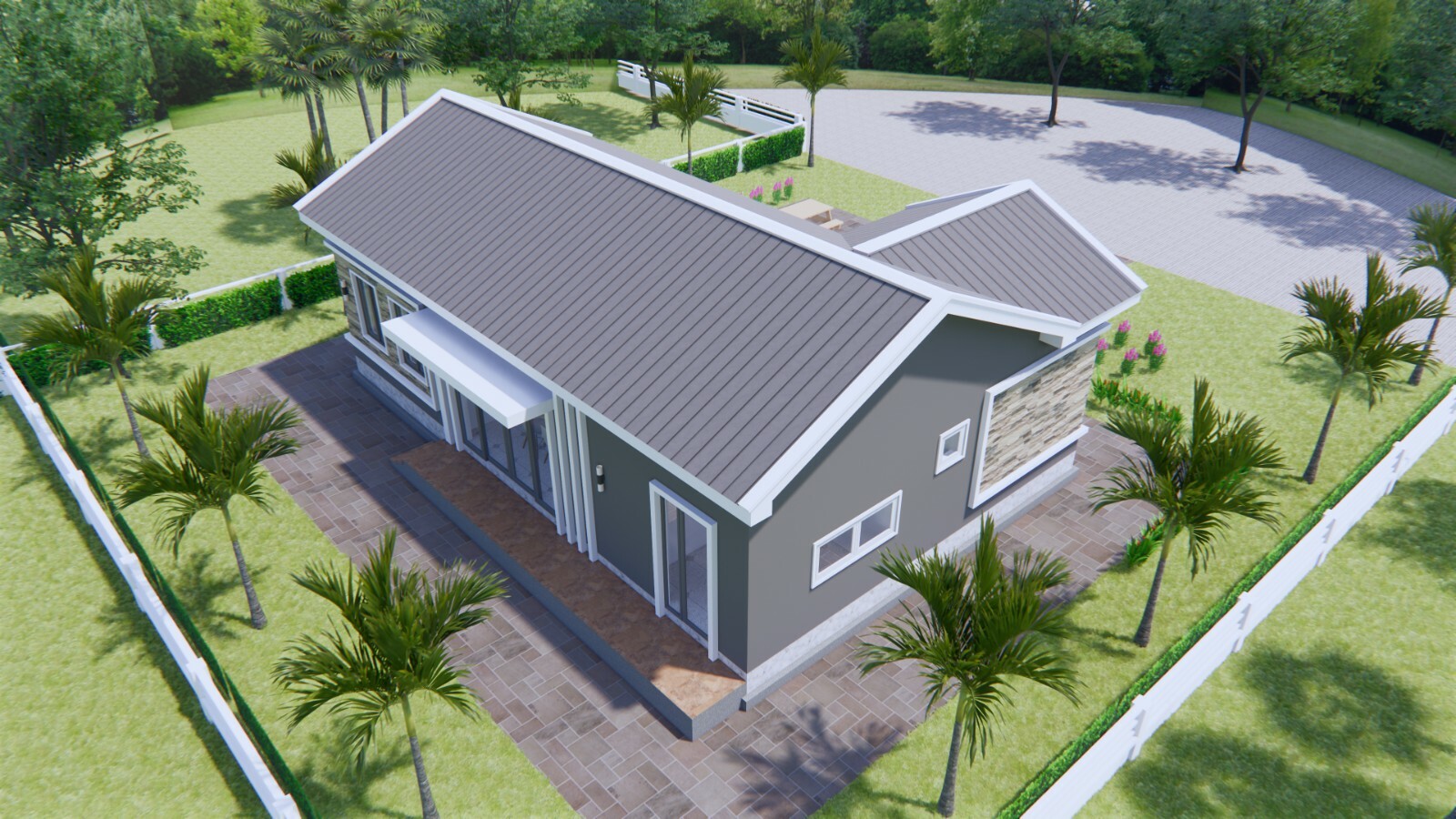 Bungalow House Plan 12×8 Meter 40×27 Feet 3 Beds 2 Baths Gable Roof A4 Hard Copy