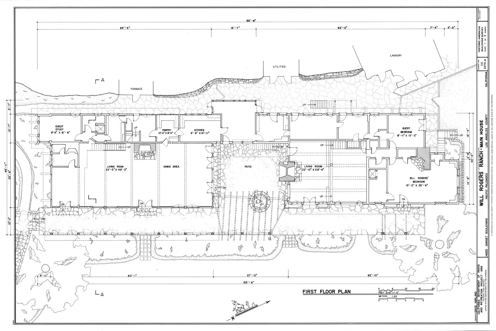 Will Rogers’ Home, architectural plans, 2 houses connected by a patio
