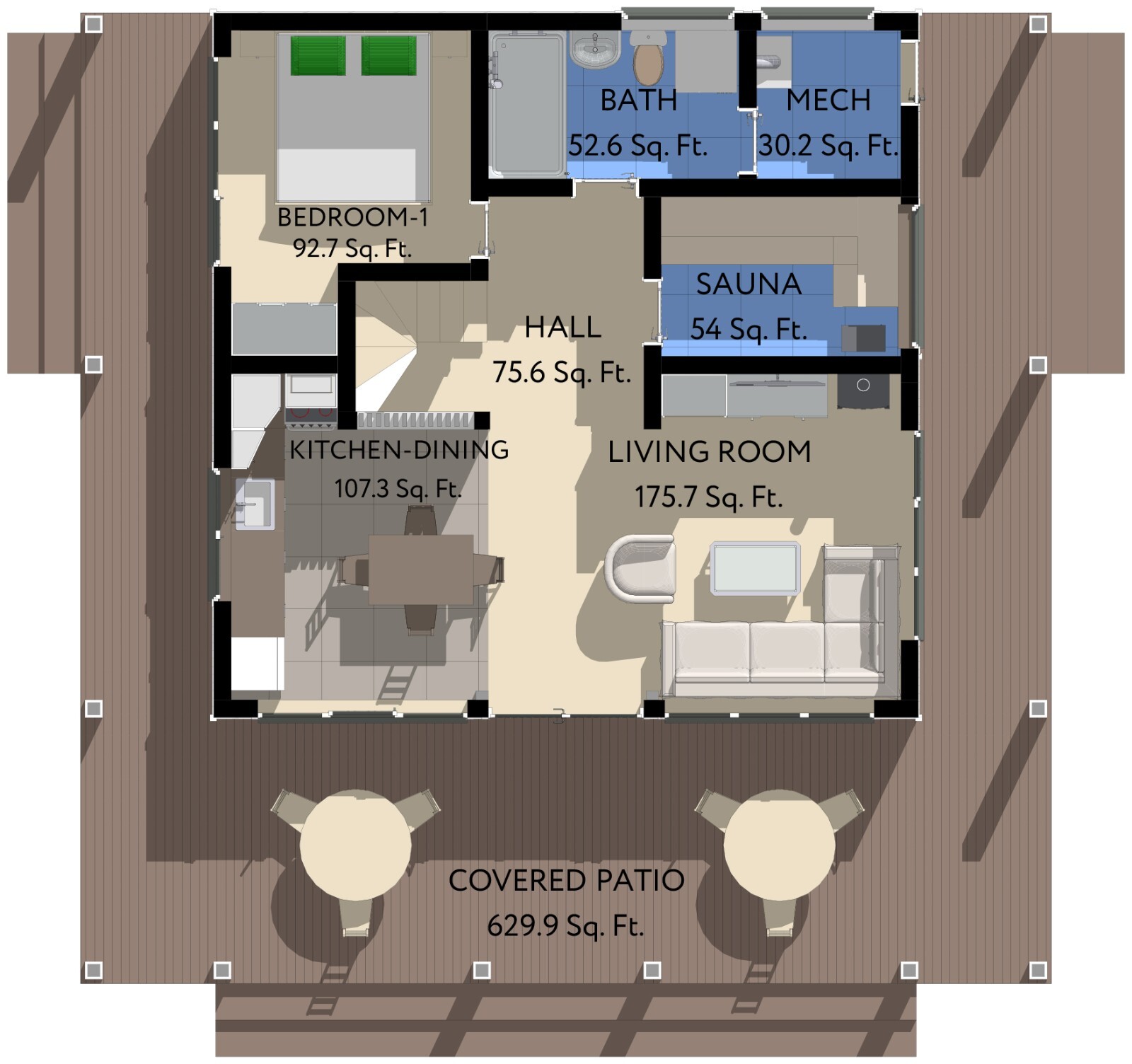 Charming Home 3 Bed, 1 Bath, 729SF Architectural Build Plans PDF Download