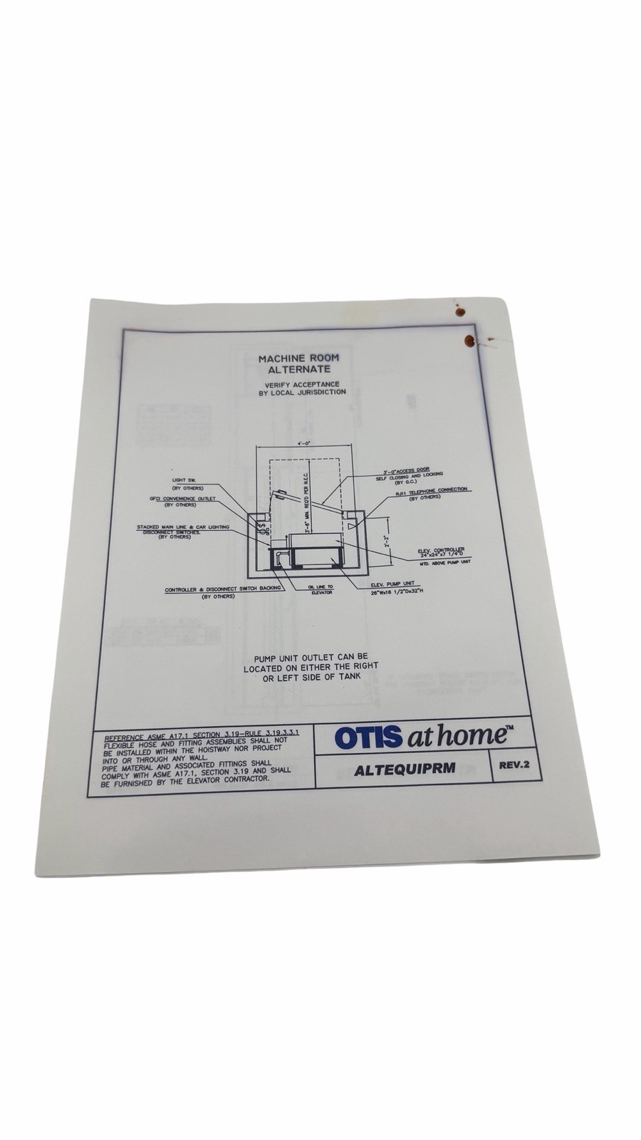 Home Elevator Blueprint Spec Sheet Lot Plan 750-A1R Engineering Drawings