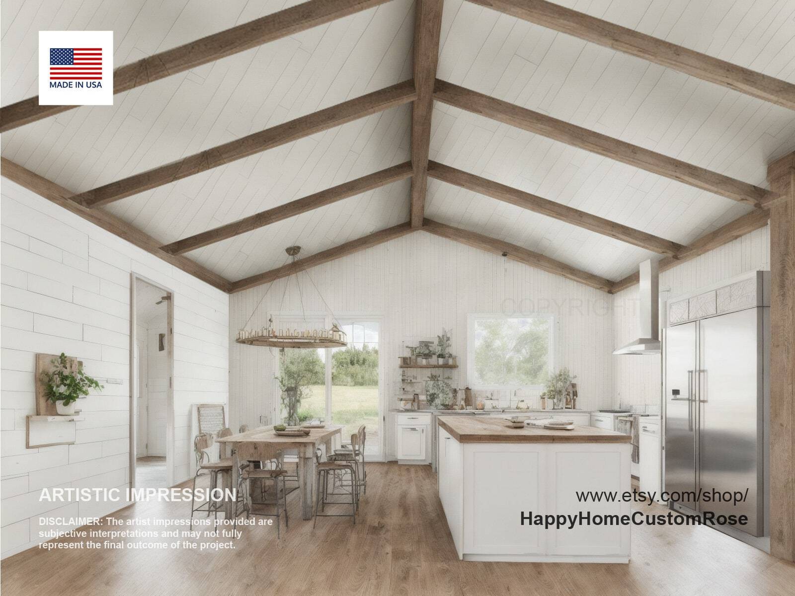 Great Oak Barn Barndominium Modern House Open Plan Design 68 x 38 – 3 Bed 2 Bath
