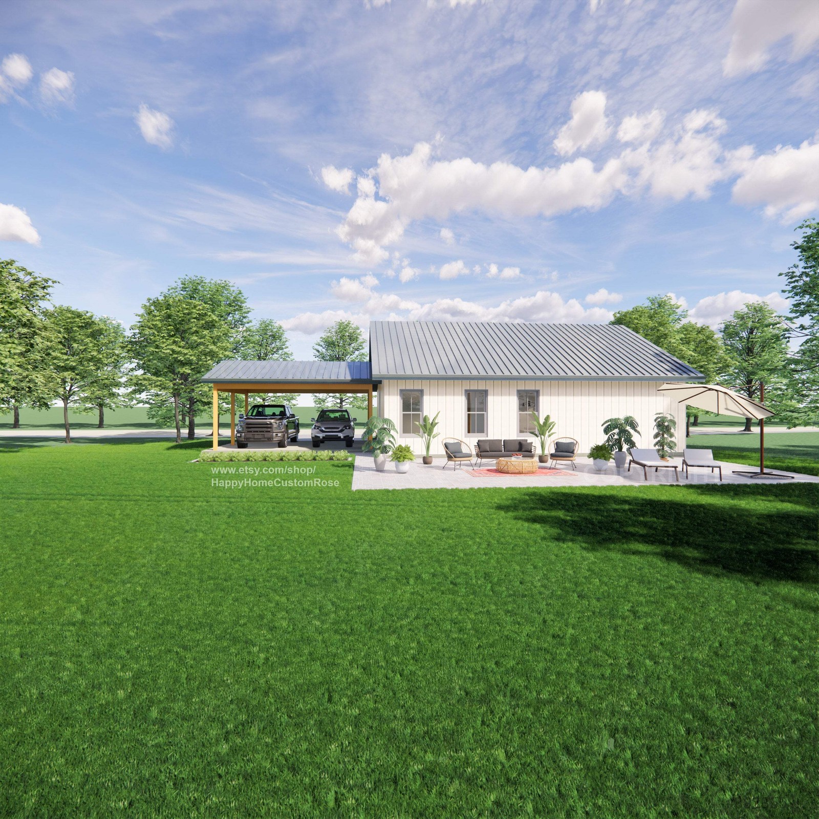 Affordable Idyllic Barndominium House Plan – 1170 SF, 2 Bed 2 Bath – Budget-Frie