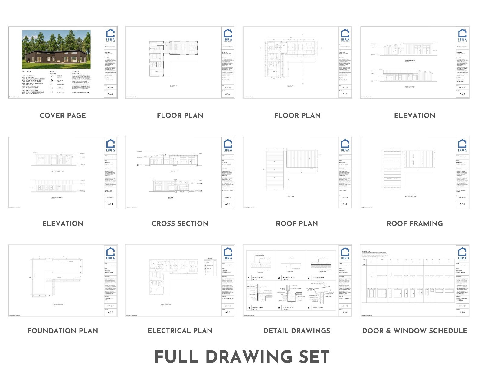 Modern Cabin House, L-shape House, 3 Bed 2 Bath, 1600 Sq Ft, Architectural Plans