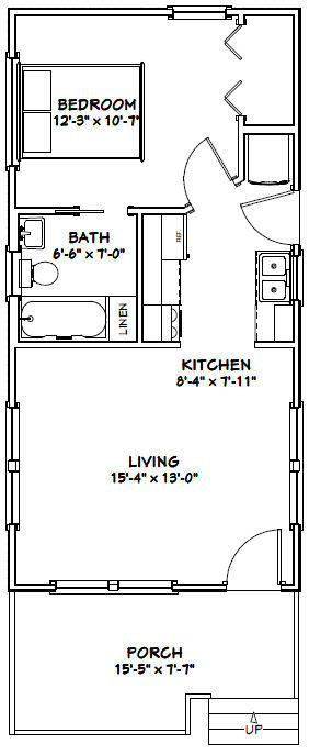 16×32 Tiny House — 511 sq ft — PDF Floor Plan — Model 1B
