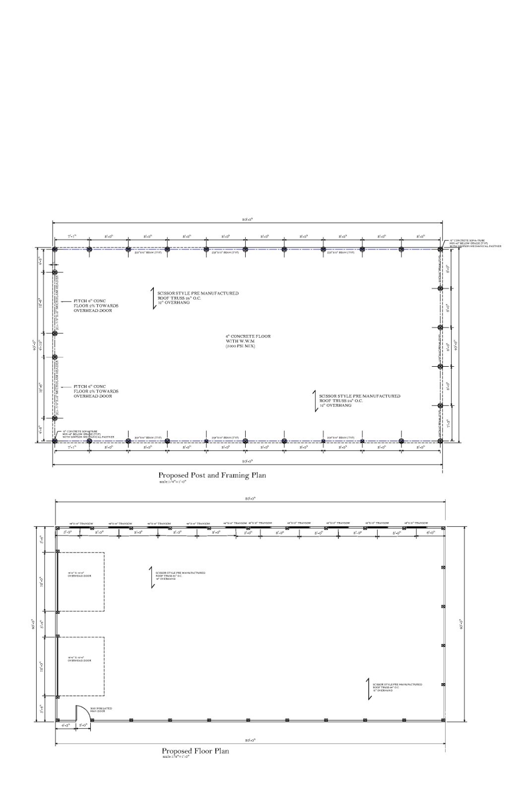 40’x80′ 80’x40′ POLE BARN CONSTRUCTION – GABLE END – PLAN 23-4080-PB-GBL-12
