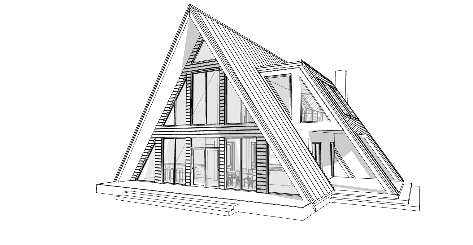 64’x50’ 2-Beds 3-Baths Charming A-Frame Architectural Plans CAD FILES Download