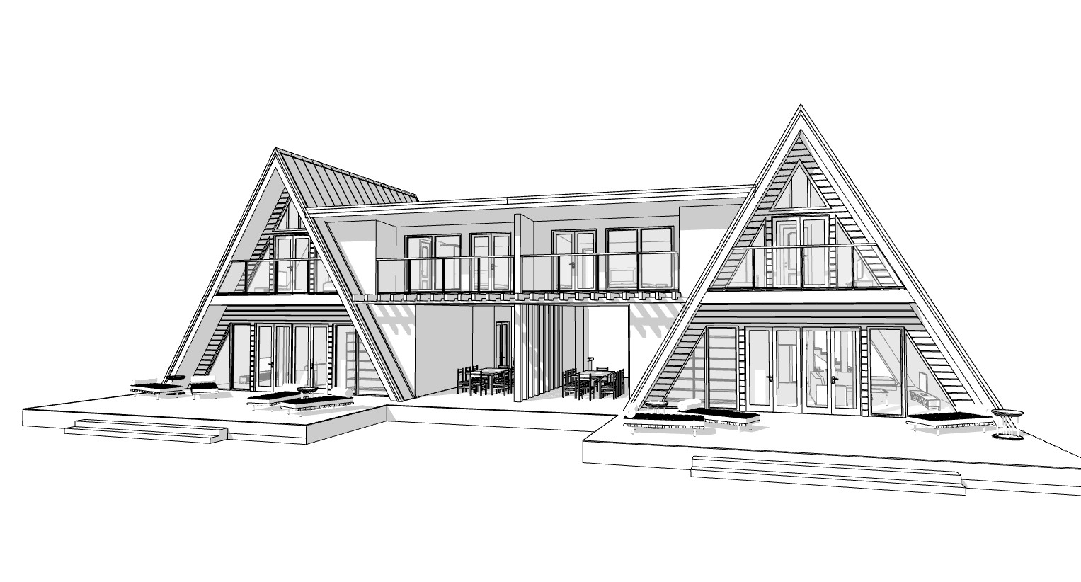 86’x49’ 4 Beds, 4 Baths Double A-Frame House Architecture Plans PDF Download.