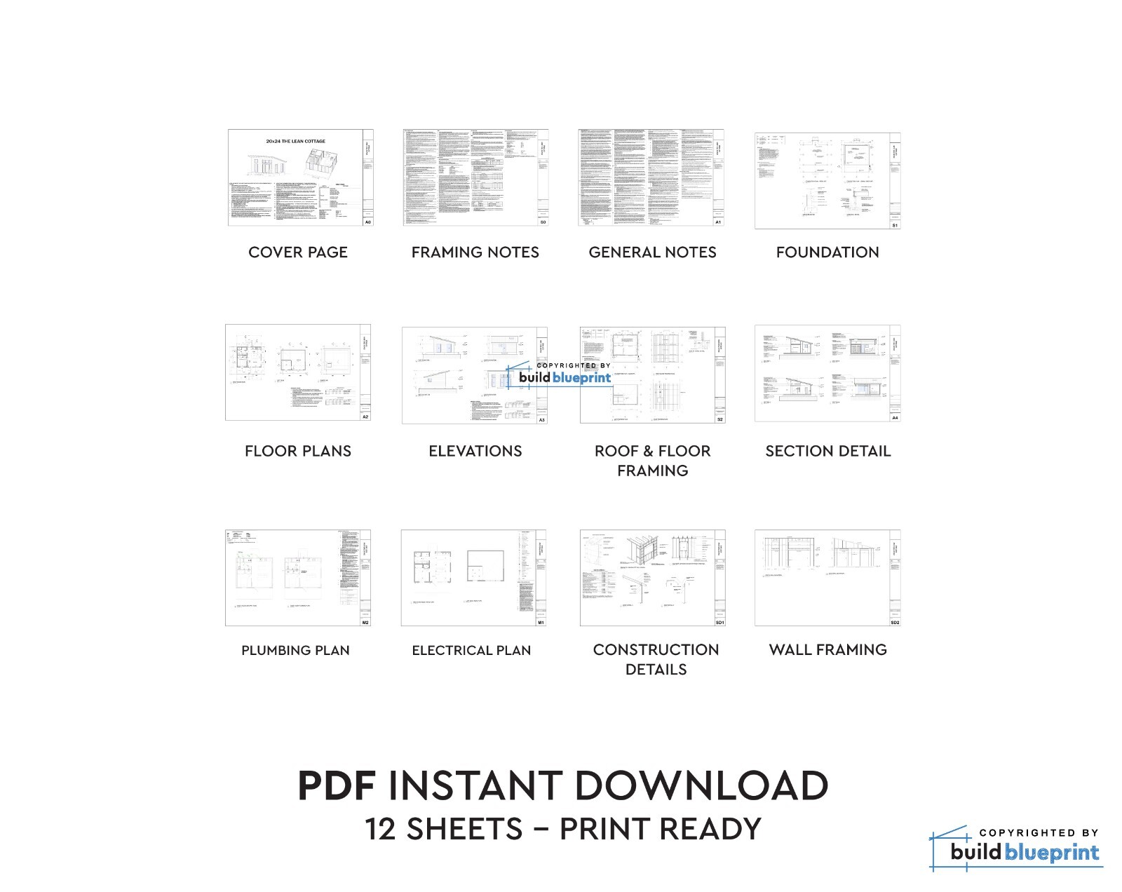 20×24 Lean Modern Cottage Custom Architectural Plans 480SF – PDF Download