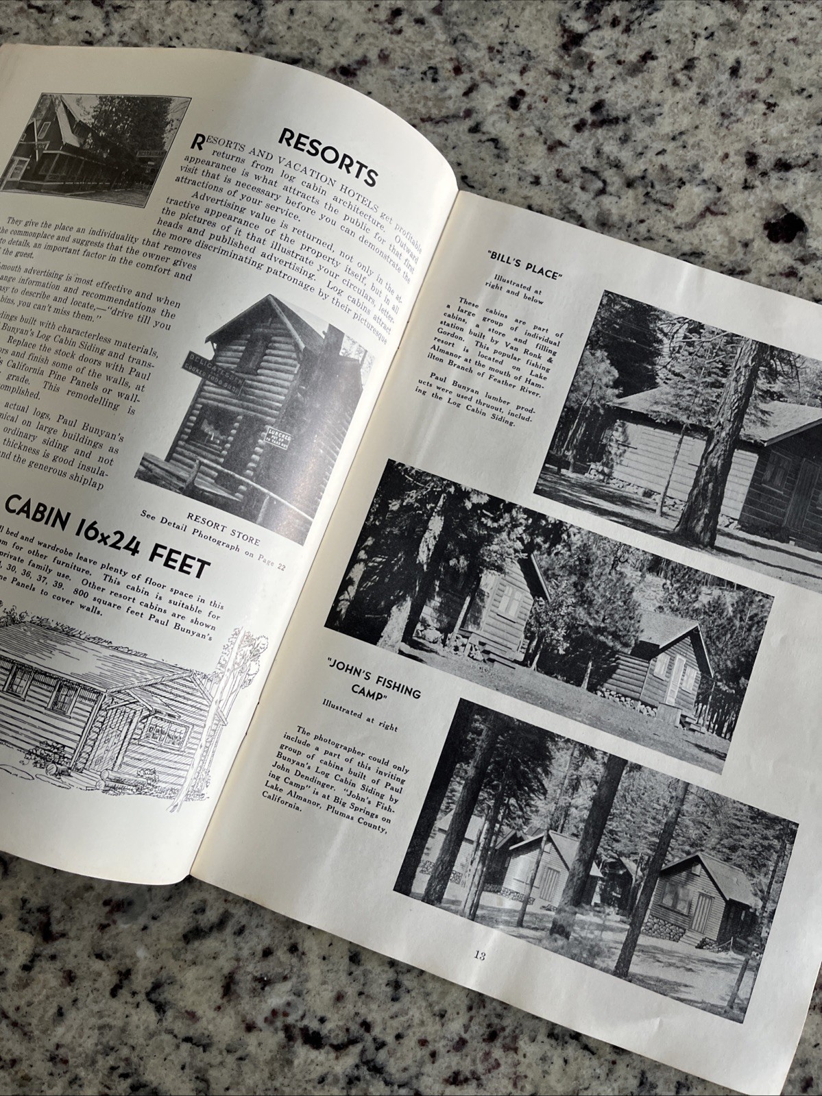 Vintage 1937 Paul Bunyan Log Cabin Plan Guide Cinder Cone Dance Hall Standish CA
