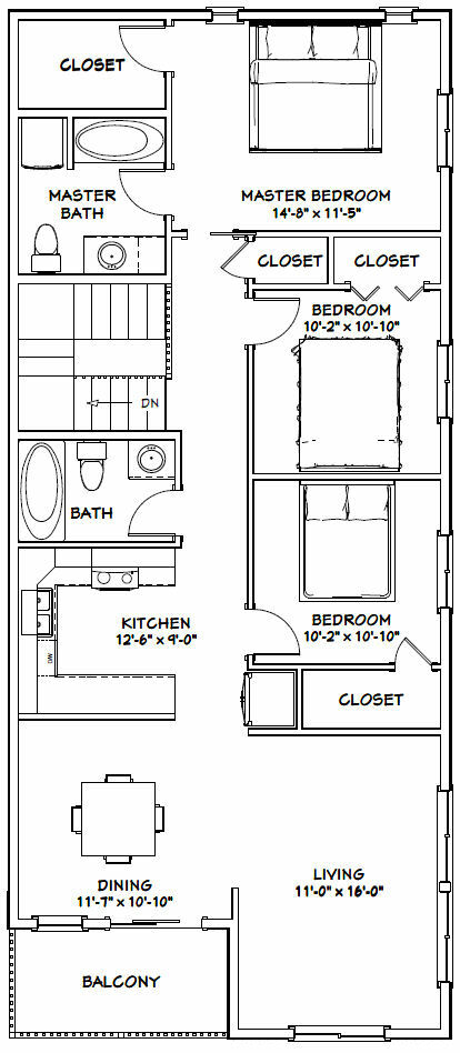 56×50 Apartment – 2-RV – 3 Br 2.5 Ba – PDF FloorPlan – 1,703 sqft – Model 1B