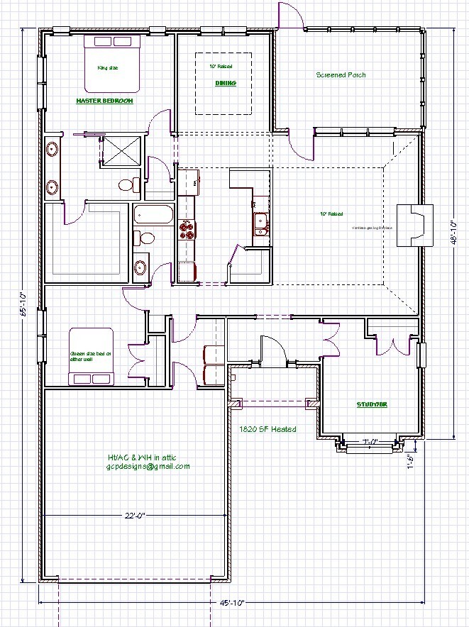 Complete Construction Plans PDF Small lot 55+ 3BR 2B 1820 + 2 car @ 1/4″ Scale