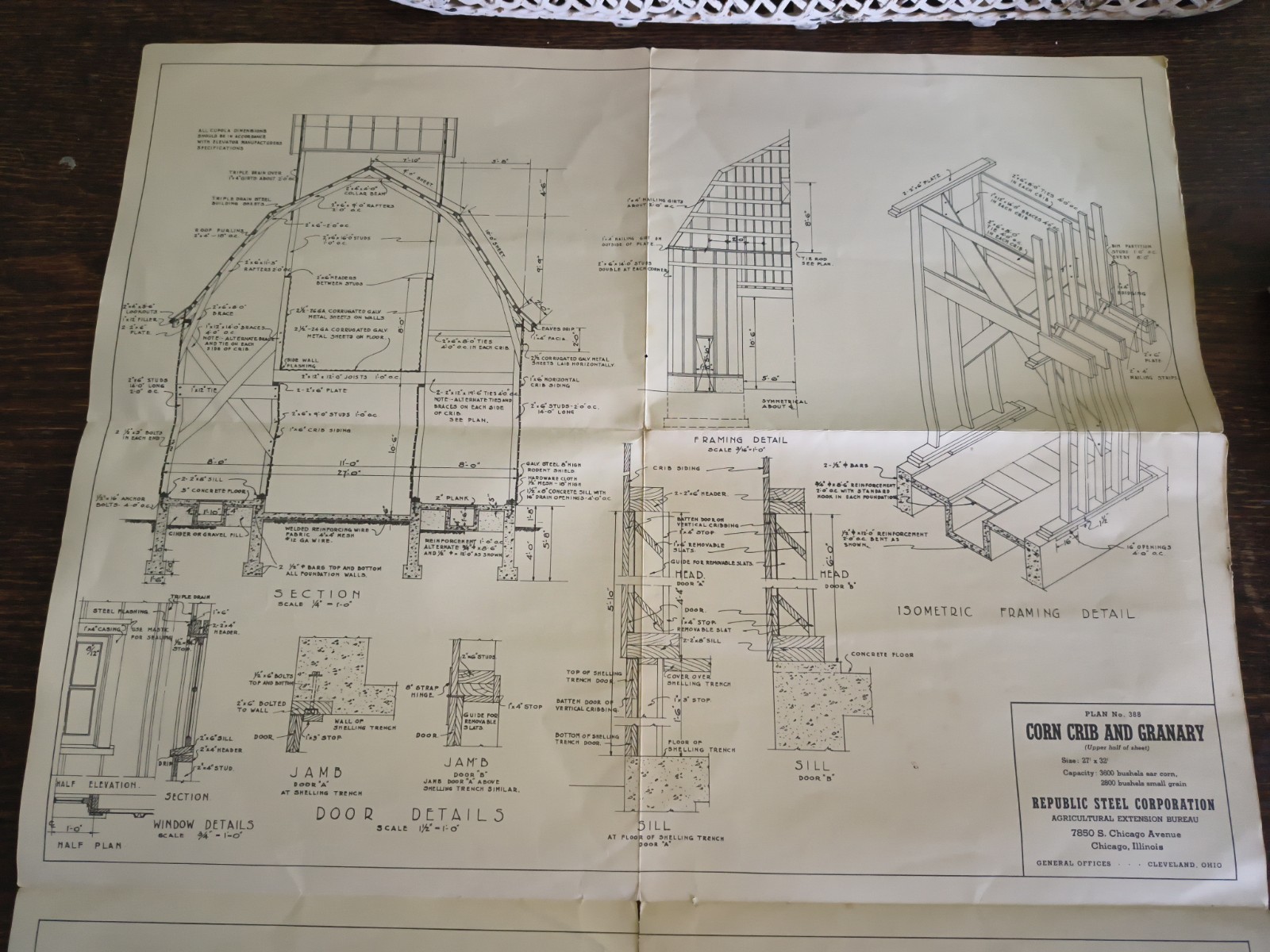 Vintage Corn Crib And Grainary Blue Prints Building Plan Republic Steel Corp Chi