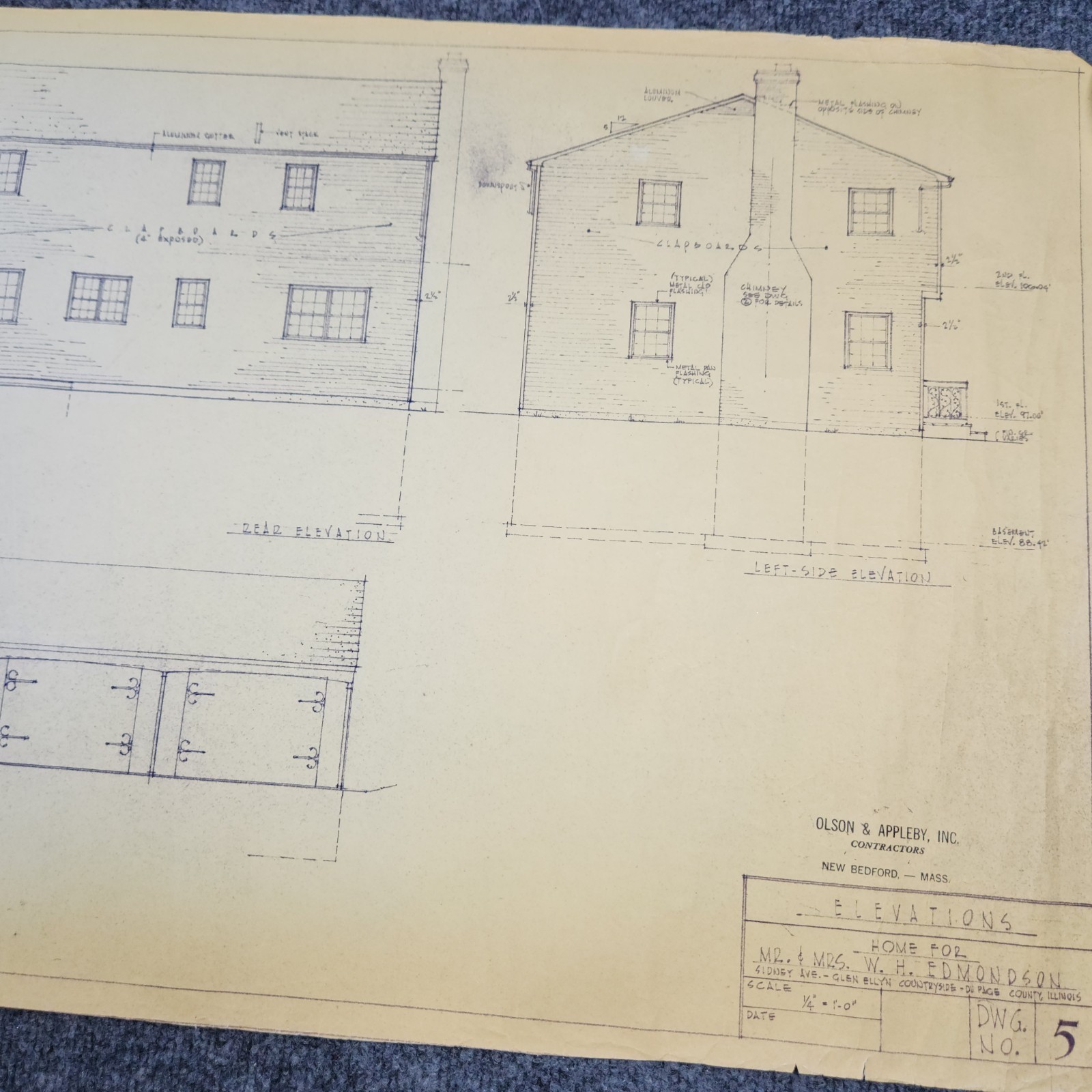 Vintage House Blueprint 33×17 1964 Mid Century Modern Drawing Art Glen Ellyn IL