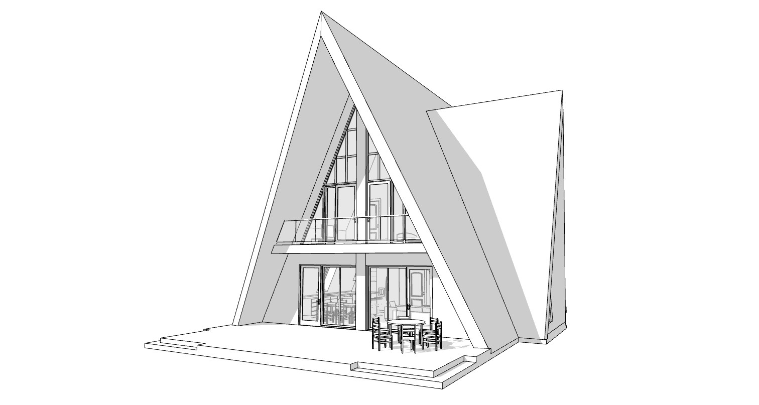 35’x59’ 4 Beds, 2 Baths A-Frame Cabin Architectural Build Plans PDF.