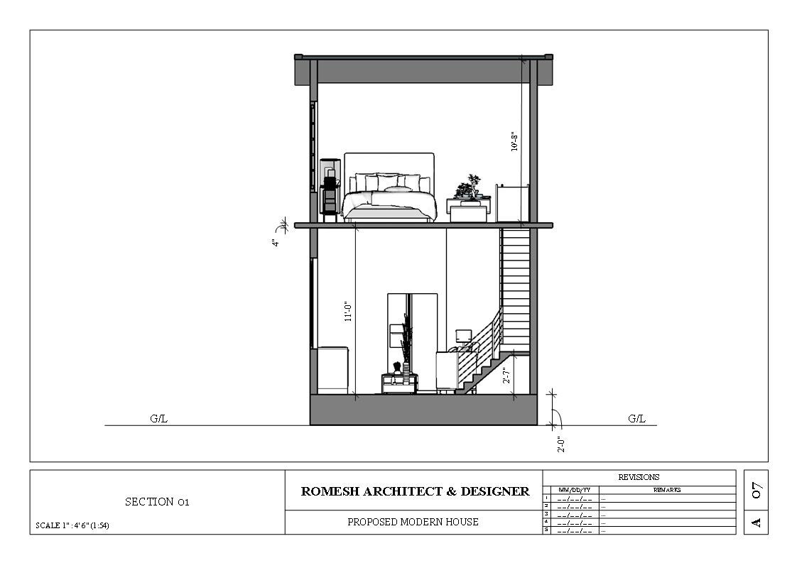 2 Story Modern House Plan with Blueprint PDF, DWG & 3D Design- 630sqft (No 08)