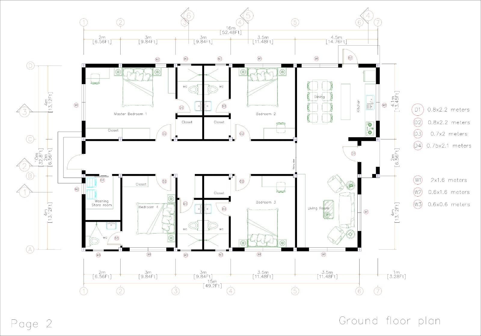 33×53 Feet House Design Plans 10×16 Meter 4 Beds 5 Baths Terrace (A4 Hard Copy)