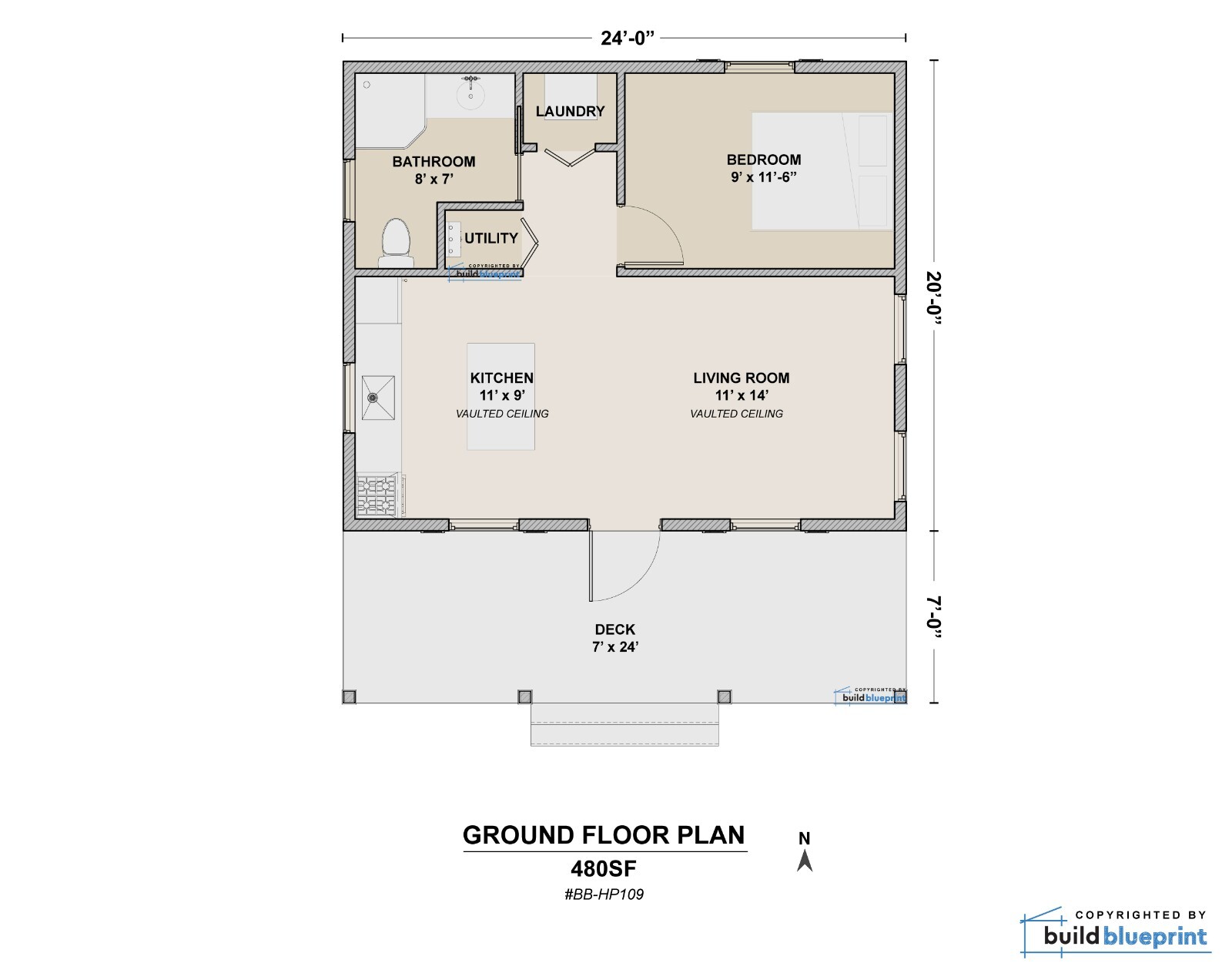 20′ x 24′ Budget Cabin Architectural Plans – PDF Download