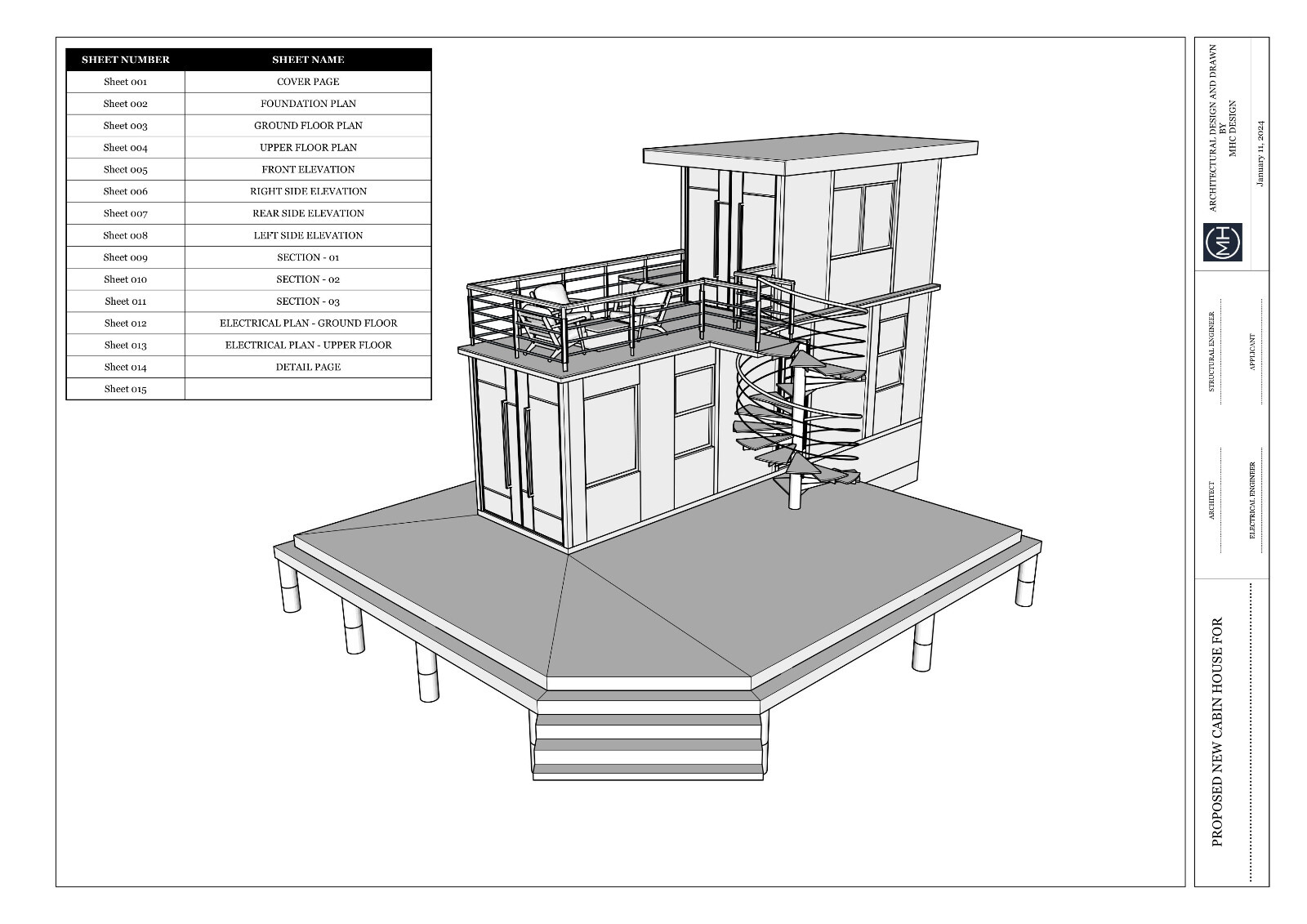 Modern Two Story Cabin House Plan 3D images DWG CAD File And PDF For Blueprint