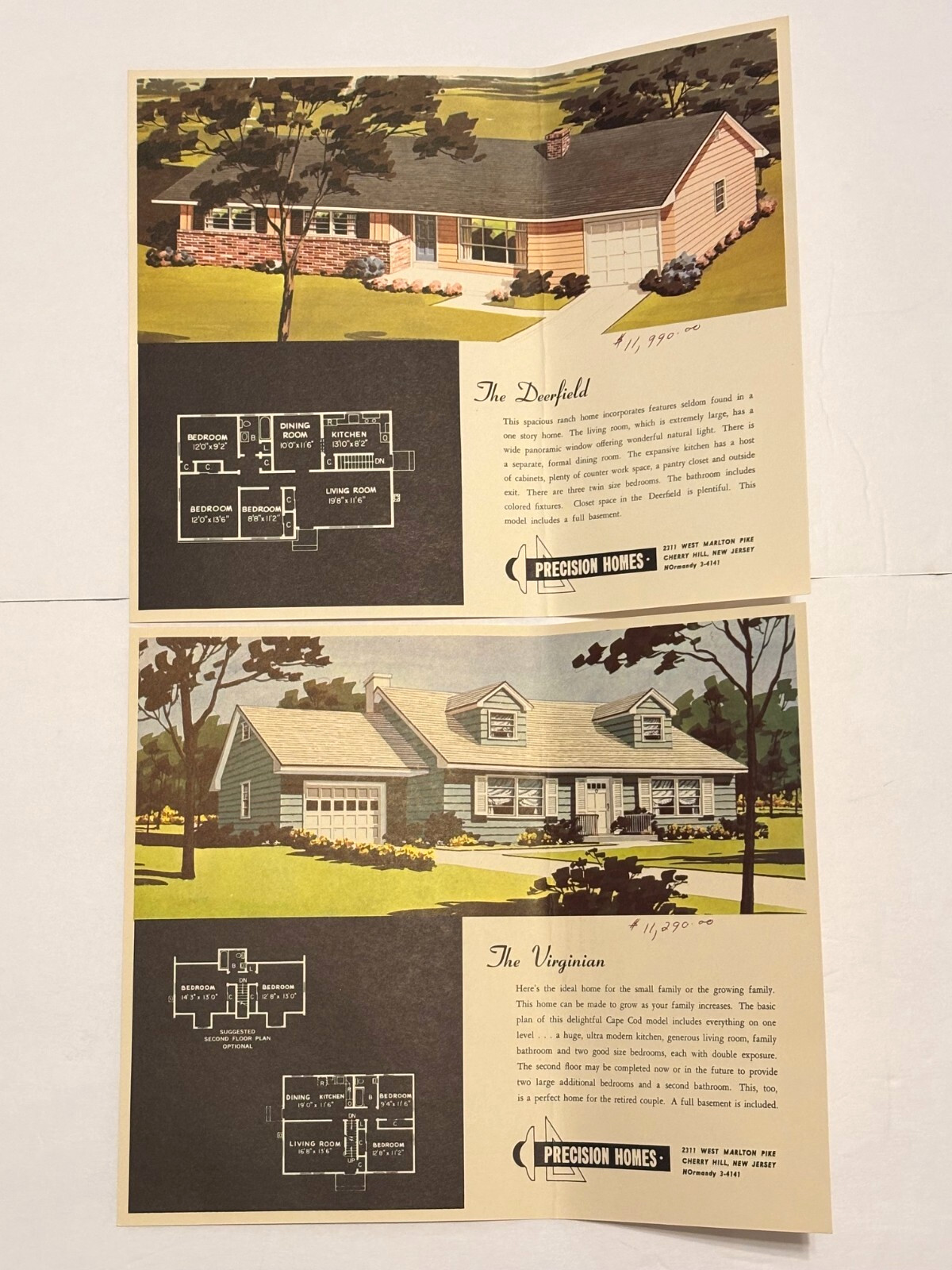 Vintage 1950s Cherry Hill NJ 13 Precision Homes Elevations Floor Plans Prices