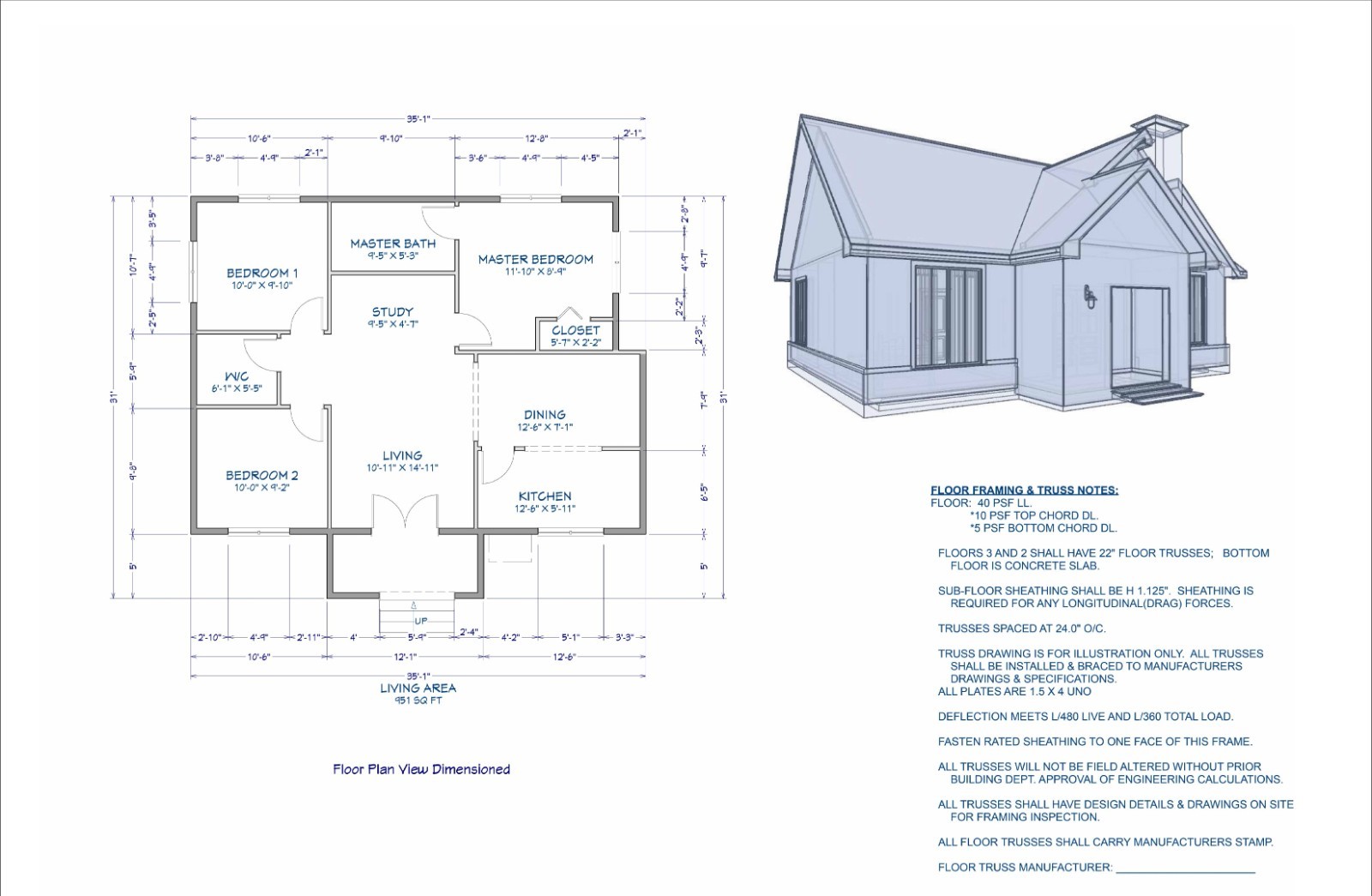 Generic 951 sqft Tiny Home Plans – 3 Bedrooms, Ensuite, 3D Views, Comprehensive