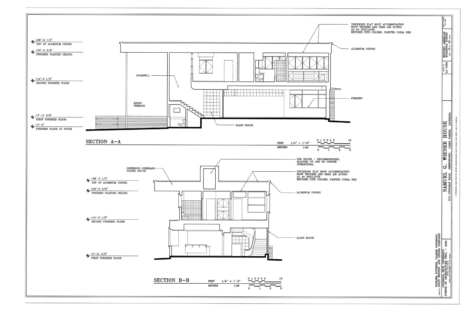 Mid-Century Modern home, stucco brick glass block, architectural PRINTED plans