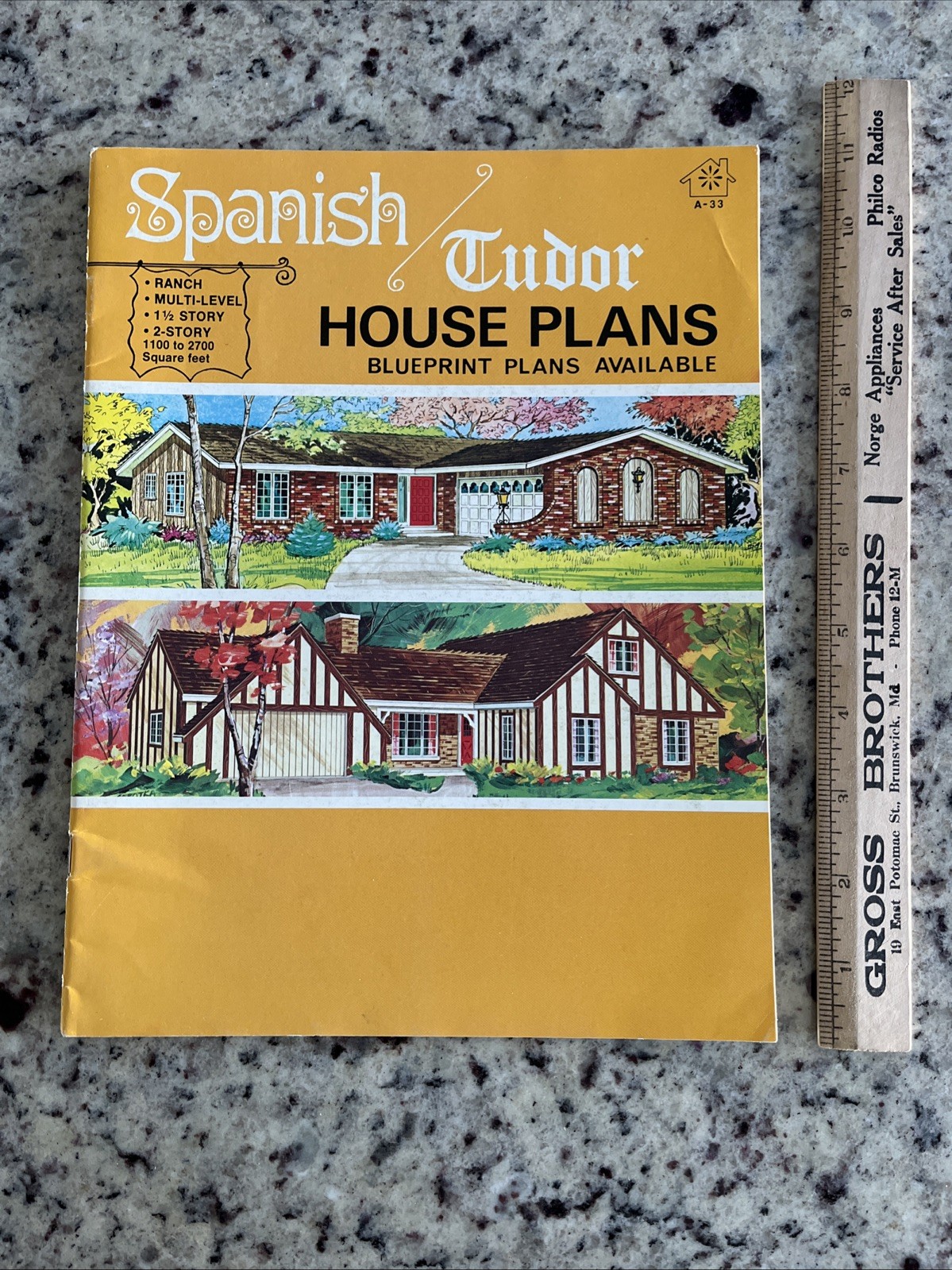 Vintage 1972 MCM Spanish Tudor Home Plans Design Catalog Blueprints Ranch Split