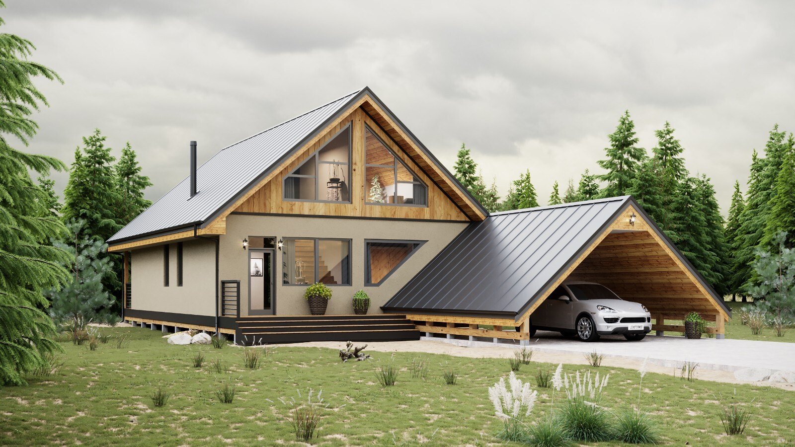 42’x70′ 2 Bed, 2 Bath A-Frame Cabin Architectural Build Plans PDF Download