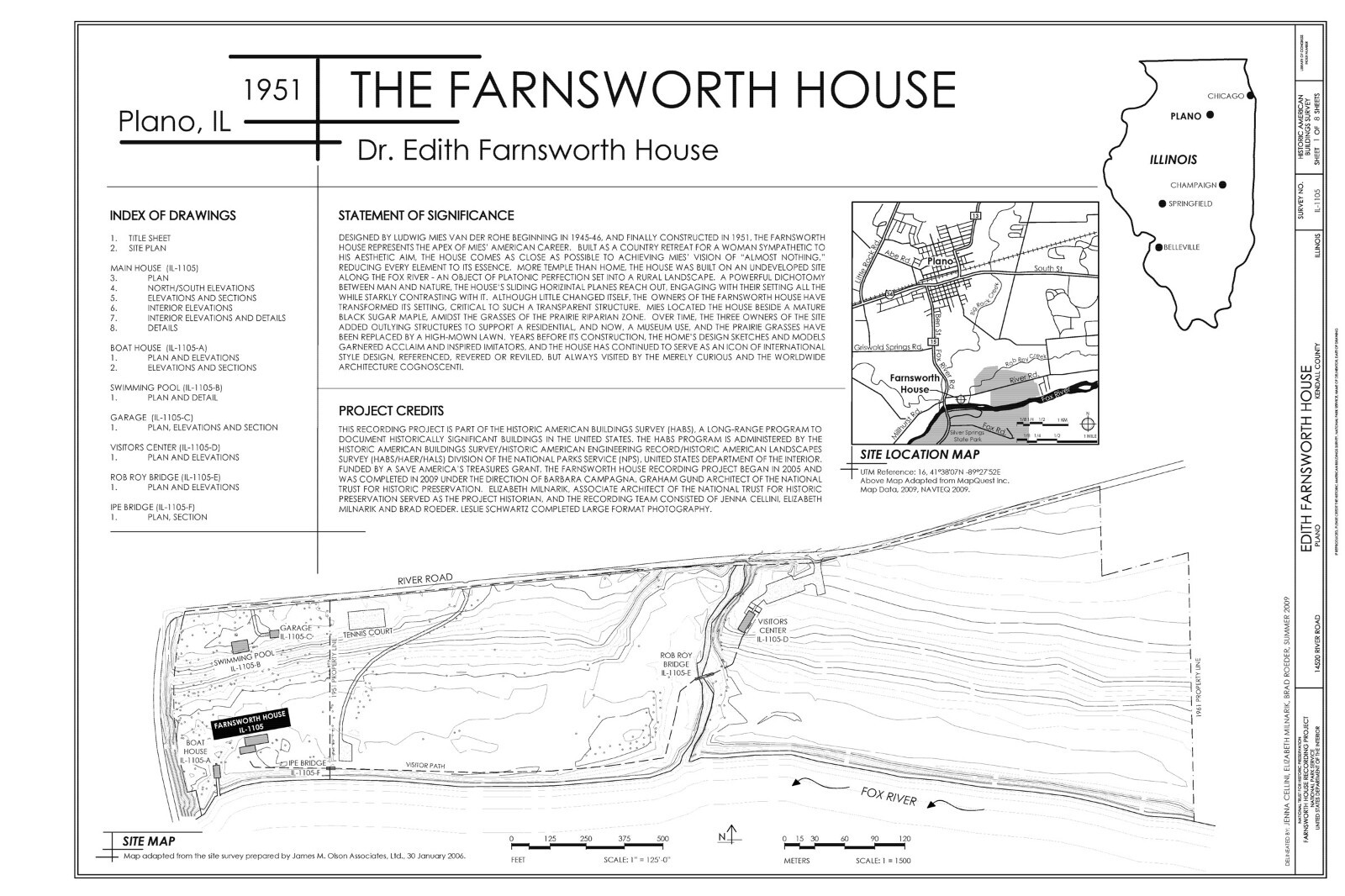 Mies van der Rohe modern design, Farnsworth House, architectural drawings