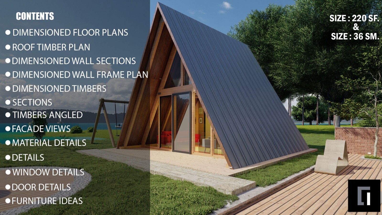 220SF Tiny House Cabin Plans – Blueprints – Modern, Bathroom and Loft