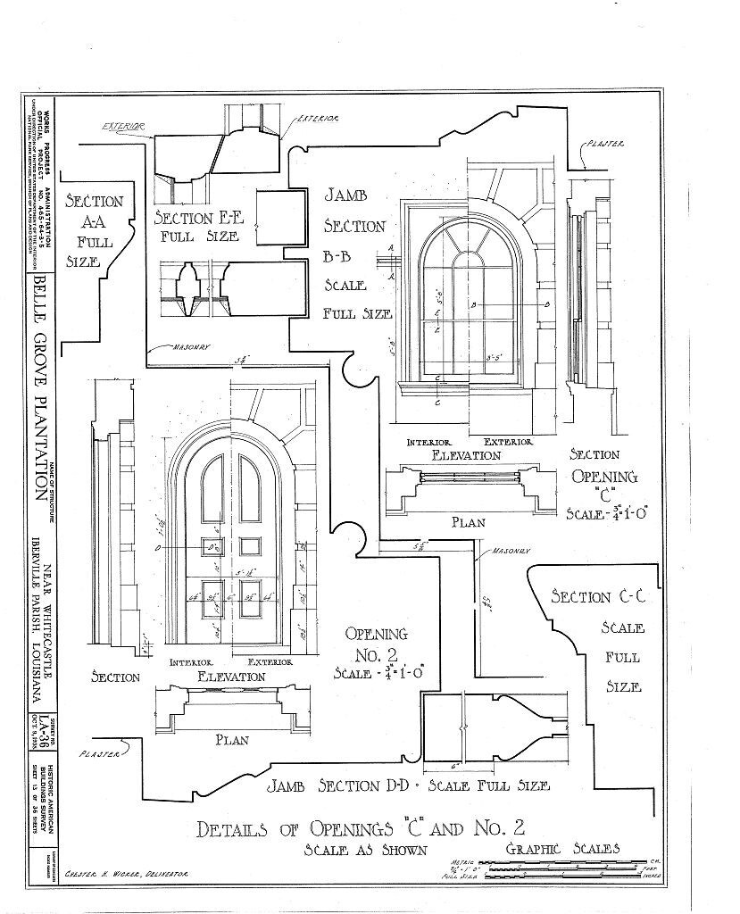 Architectural House Plans, Belle Grove Plantation, southern style mansion