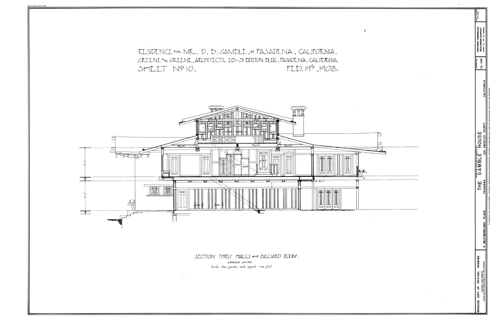 Greene & Greene’s celebrated Gamble House, Arts & Crafts detailed house plans