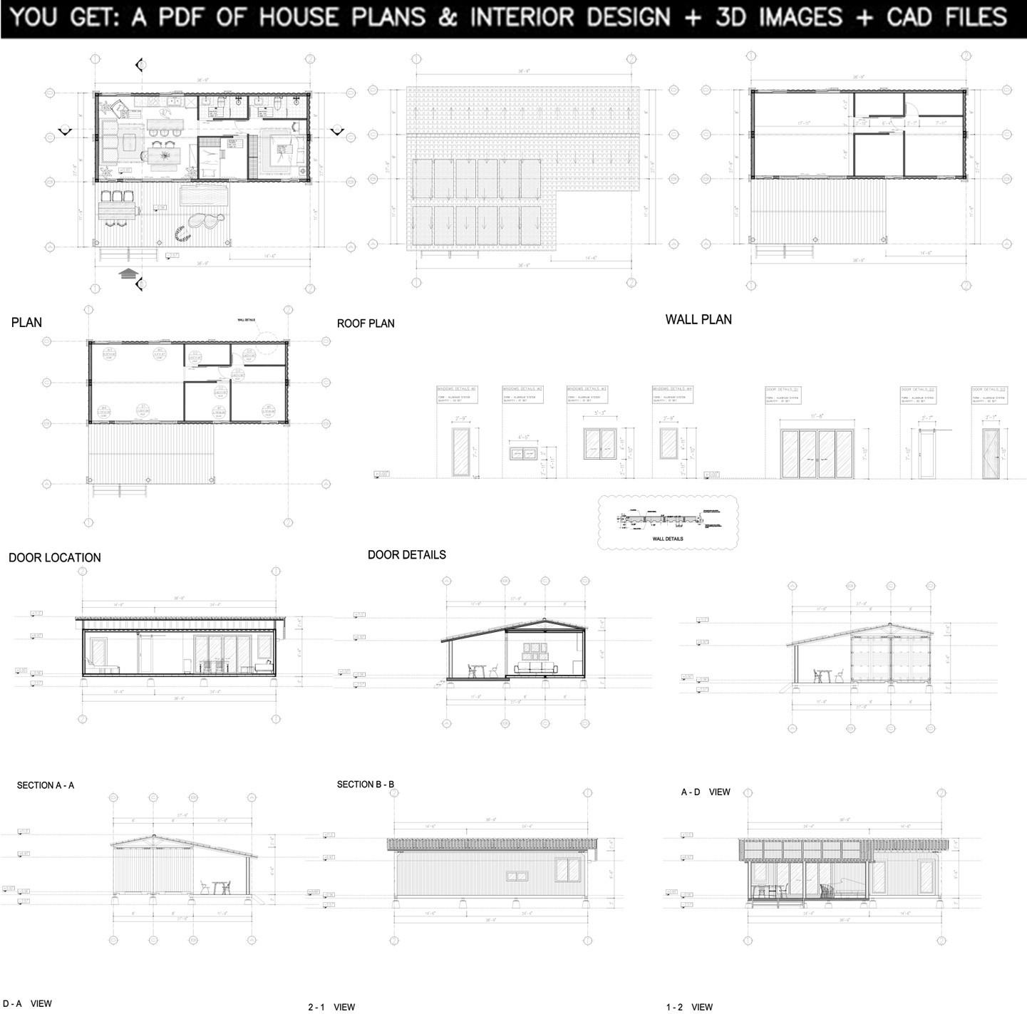 Container house plans – 2 bedrooms 1 bathroom – 3D images DWG CAD File And PDF