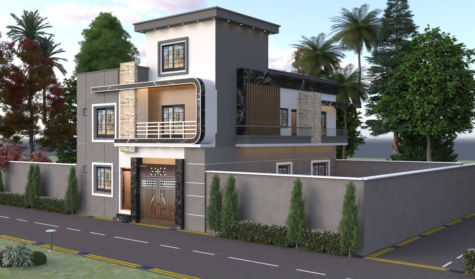 Modern House Design with Front Elevation Architectural Dwg (35×45) 3d View