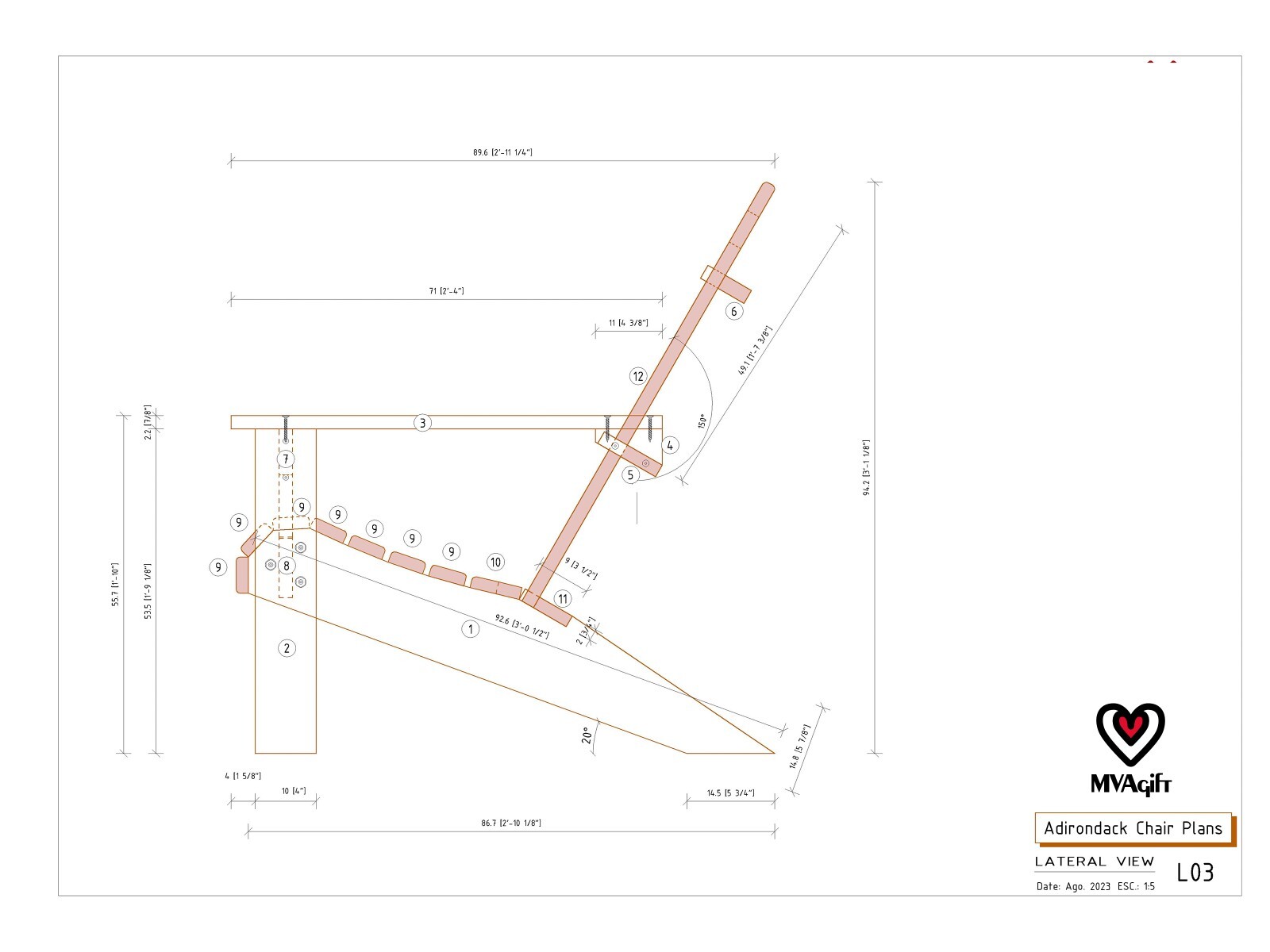 Complete pdf plans + Assembly Manual to make an Adirondack chair from scratch